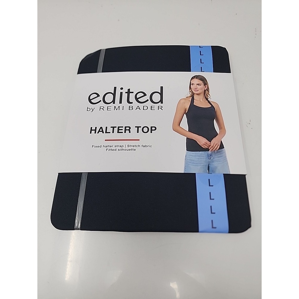 Edited by Remi Bader Halter Top Womens Black Stretch Fitted Tank Large